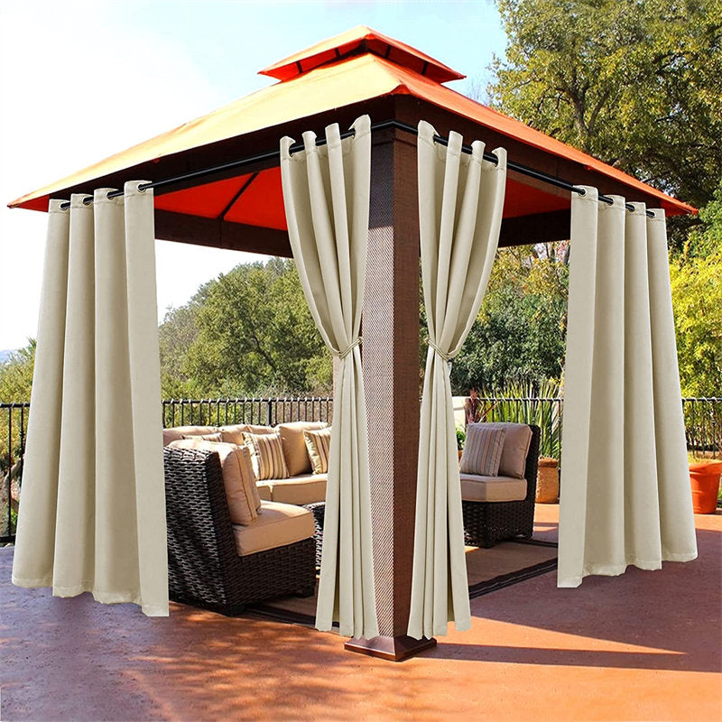 Lofaris Privacy Sun Blocking Light Grey Pergola Waterproof Grommet Top Outdoor Curtains for Front Porch