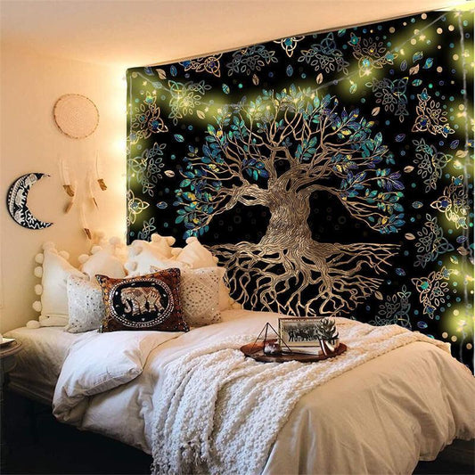 Lofaris Pruple And Blue Tree Abstract Mandala Wall Tapestry