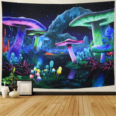 Lofaris Psychedelic Blacklight Mushroom Fantasy Starry Night Sky Tapestry
