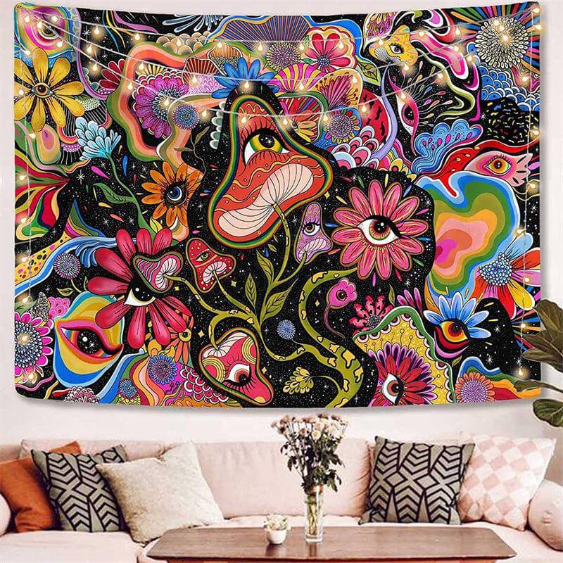 Lofaris Psychedelic Flower Eyes Abstract Cartoon Wall Tapestry