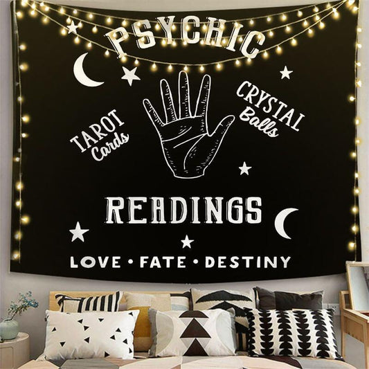 Lofaris Psychic Moon Divination Black And White Wall Tapestry
