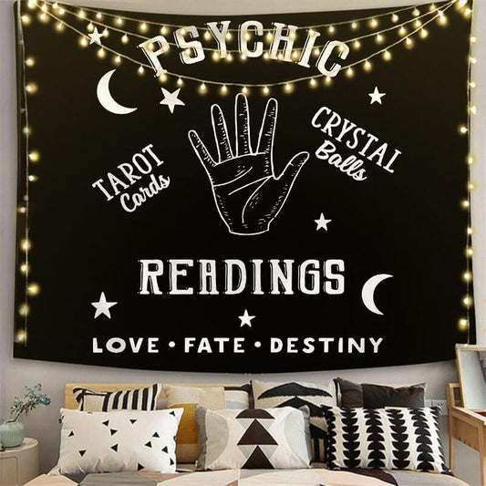 Lofaris Psychic Moon Divination Black And White Wall Tapestry