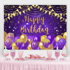 Lofaris Pueple Gold Bokeh Glitter Balloons Birthday Backdrop