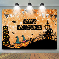 Lofaris Pumpkin and Castle Happy Halloween Backdrop for Kids