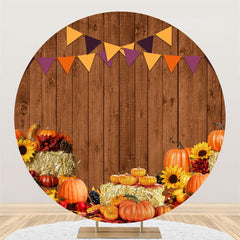 Lofaris Pumpkin Brown Wood Birthday Circle Backdrop For Party