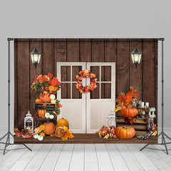Lofaris Pumpkin Flower Wood Board Door Backdrop for Photo