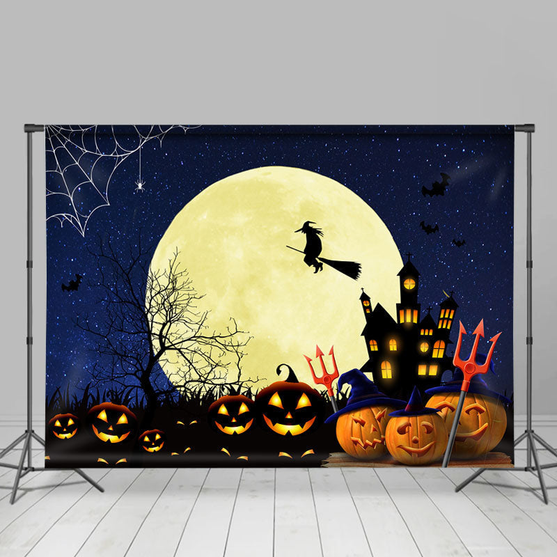 Bat Backdrop Pumpkin Full Moon Bat Gloomy Castle Witch Halloween Backdrop