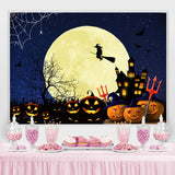 Load image into Gallery viewer, Lofaris Pumpkin Full Moon Bat Gloomy Castle Witch Halloween Backdrop
