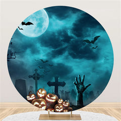 Lofaris Pumpkin Moon Black Bat Happy Halloween Round Backdrop