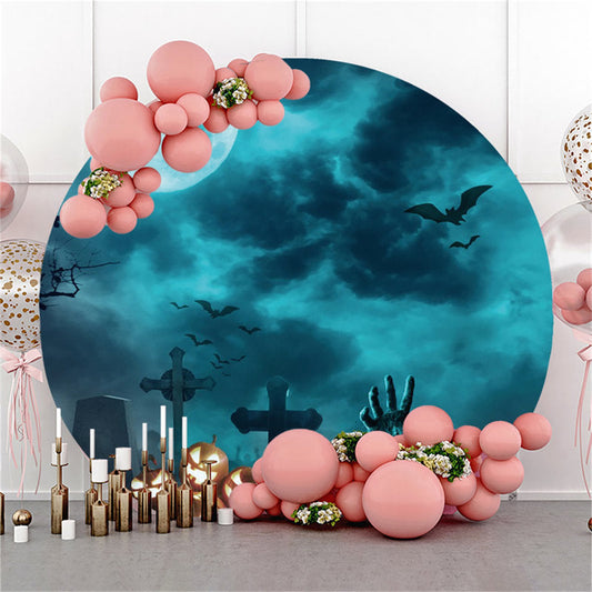 Lofaris Pumpkin Moon Black Bat Happy Halloween Round Backdrop