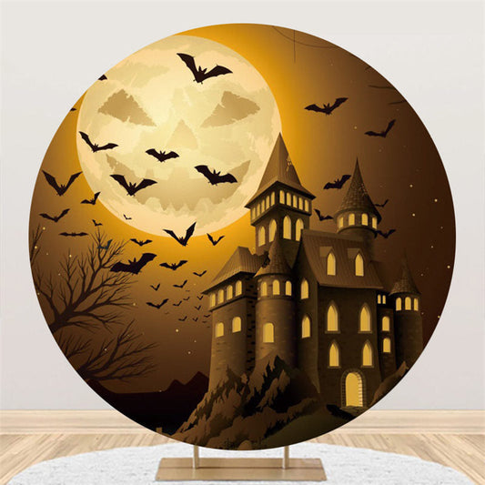 Lofaris Pumpkin Moon Castle Happy Halloween Round Backdrop