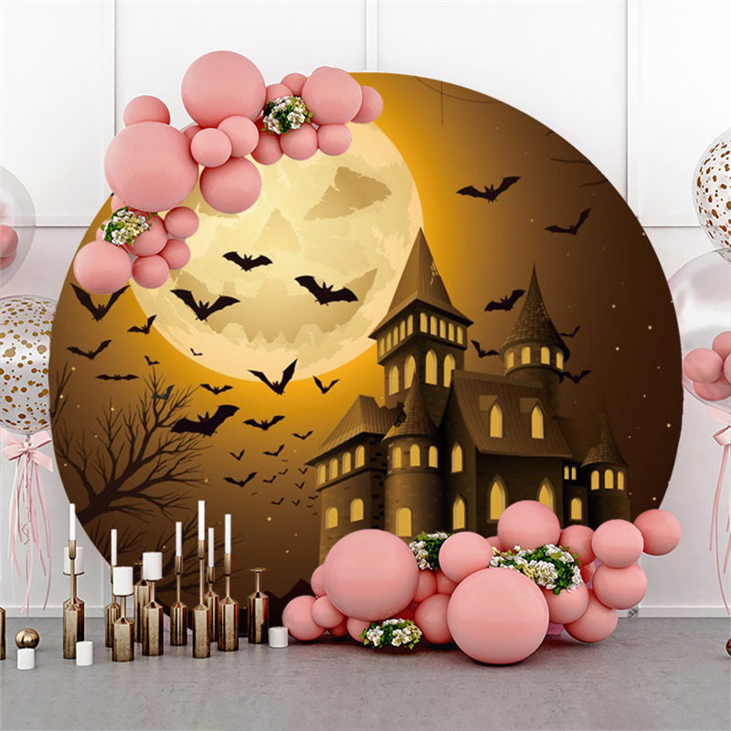 Lofaris Pumpkin Moon Castle Happy Halloween Round Backdrop
