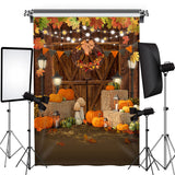 Load image into Gallery viewer, Lofaris Pumpkins and Wooden Door Maple Leafs Autumn Backdrop
