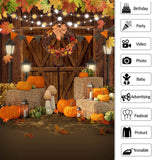 Load image into Gallery viewer, Lofaris Pumpkins and Wooden Door Maple Leafs Autumn Backdrop