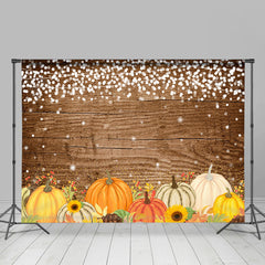 Lofaris Pumpkins White Lights Wood Board Autumn Party Backdrop