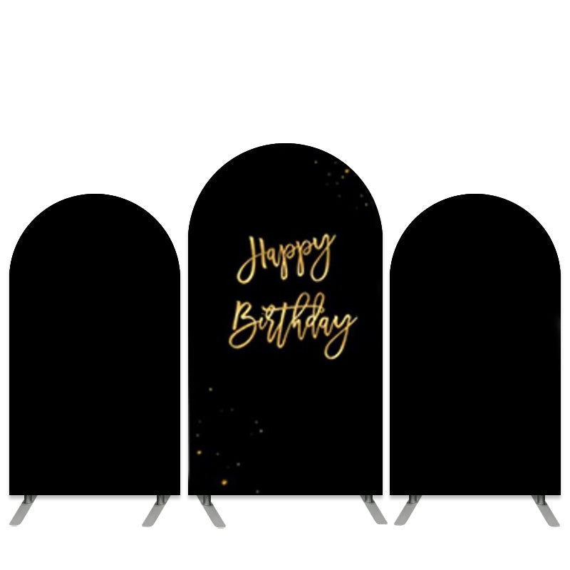 Lofaris Pure Black Gold Happy Birthday Arch Backdrop Kit Banner