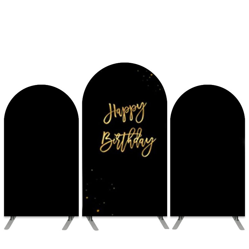 Lofaris Pure Black Gold Happy Birthday Arch Backdrop Kit Banner