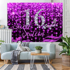 Lofaris Purple And Black Glitter Sweet 16th Birthday Backdrop