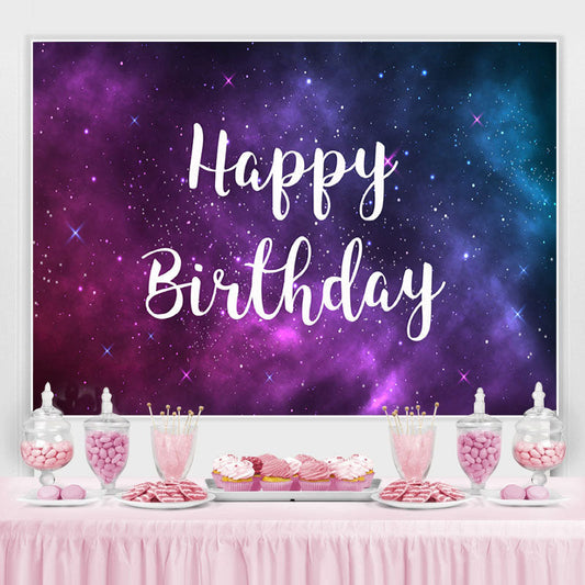Lofaris Purple and Blue Starry Night Happy Birthday Backdrop