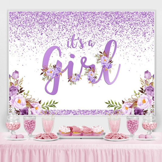 Lofaris Purple And Floral Lovely Themed Baby Shower Backdrop