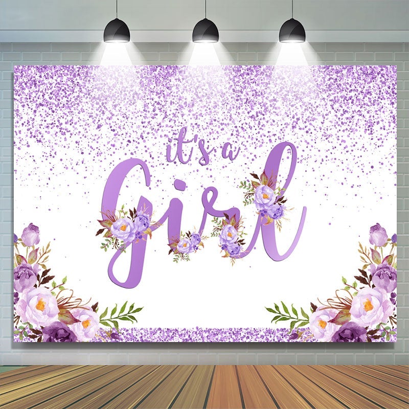 Lofaris Purple And Floral Lovely Themed Baby Shower Backdrop