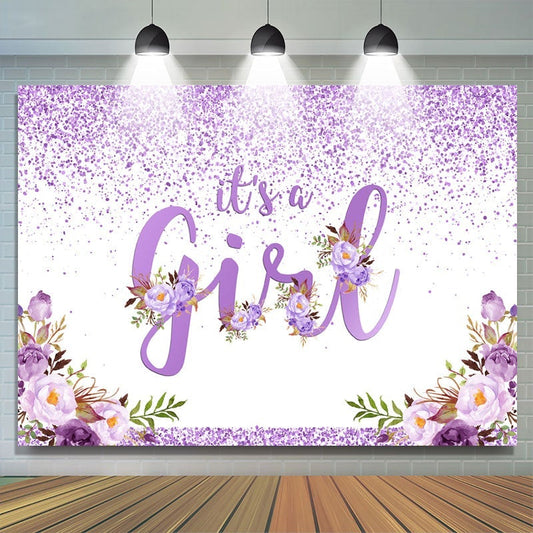 Lofaris Purple And Floral Lovely Themed Baby Shower Backdrop