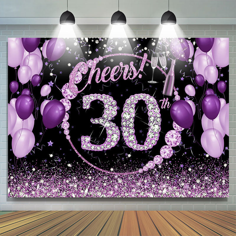 Lofaris Purple And Glitter Cheers To 30Th Birthday Backdrop