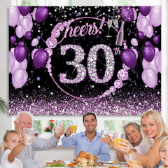 Lofaris Purple And Glitter Cheers To 30Th Birthday Backdrop