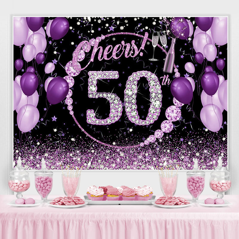 Lofaris Purple And Glitter Cheers To 50Th Birthday Backdrop