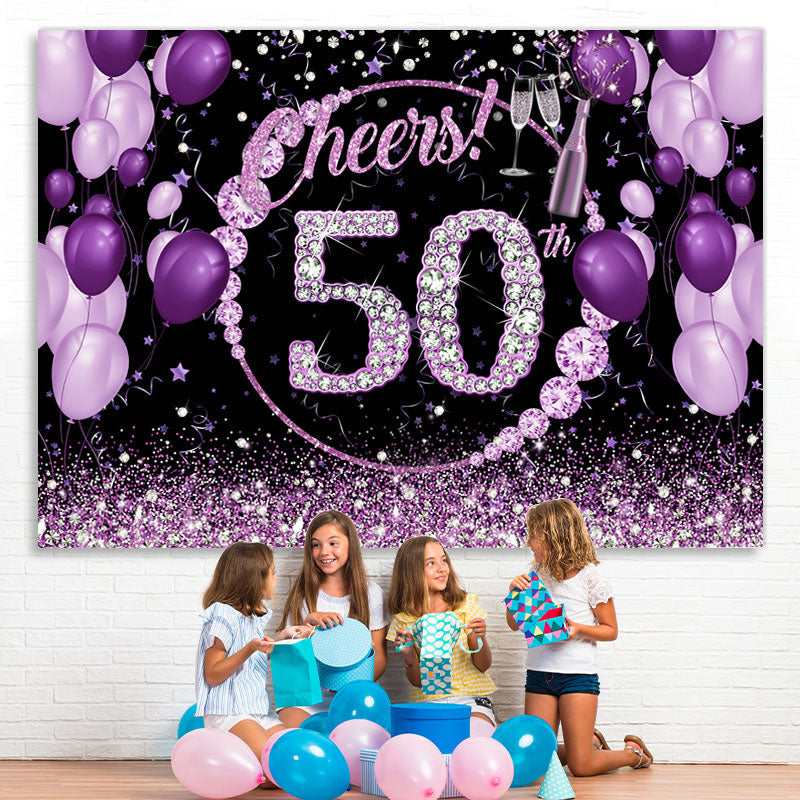 Lofaris Purple And Glitter Cheers To 50Th Birthday Backdrop