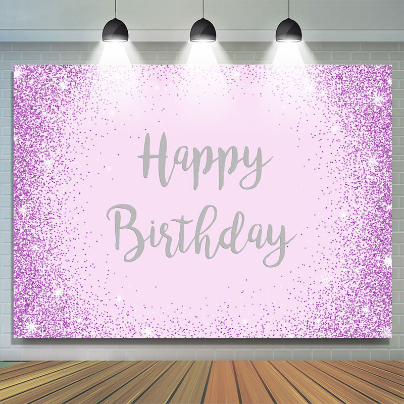 Lofaris Purple And Glitter Dots Silver Happy Birthday Backdrop