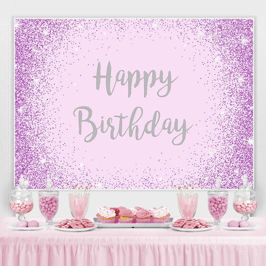 Lofaris Purple And Glitter Dots Silver Happy Birthday Backdrop