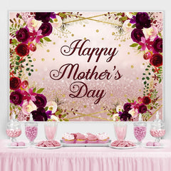 Lofaris Purple And Glitter Flowers Happy Mothers Day Backdrop