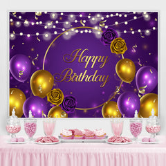 Lofaris Purple And Gold Ballons With Rose Birthday Backdrop