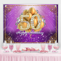Lofaris Purple and Gold Balloon Diamond 50Th Birthday Backdrop