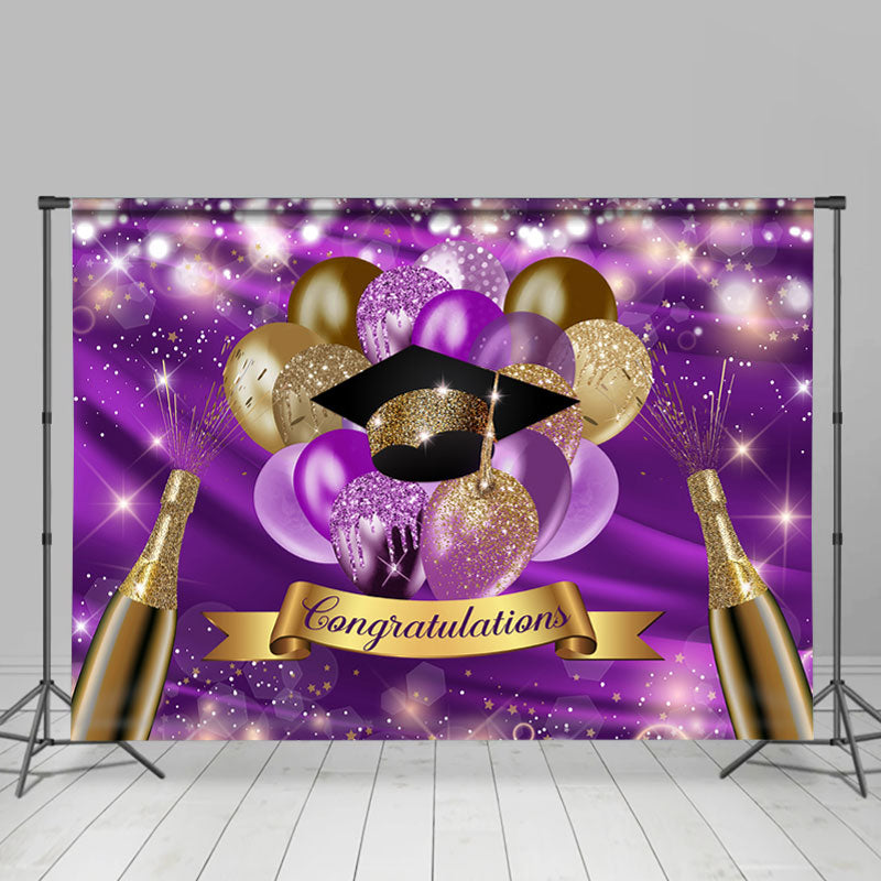 Lofaris Purple And Gold Bokeh Glitter Congratulations Backdrop