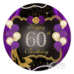Lofaris Purple And Gold Glitter Balloons Round Birthday Backdrop