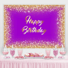 Lofaris Purple And Gold Glitter Theme Happy Birthday Backdrop