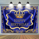 Load image into Gallery viewer, Lofaris Blue and gold royal crown birthday backdrop design
