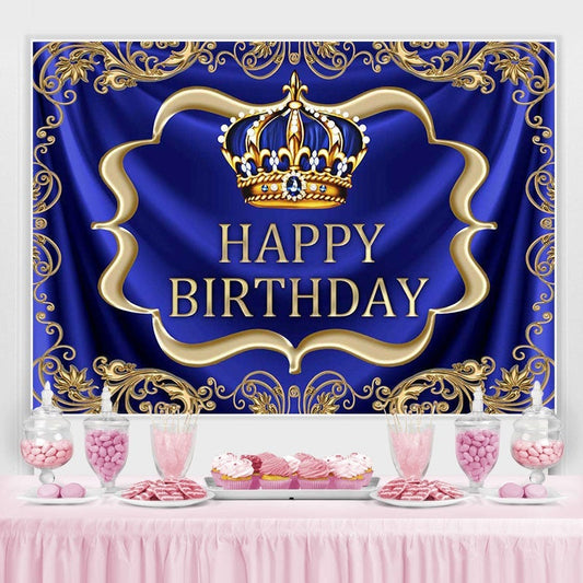 Lofaris Blue and gold royal crown birthday backdrop design