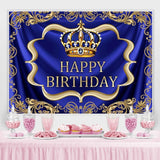 Load image into Gallery viewer, Lofaris Blue and gold royal crown birthday backdrop design