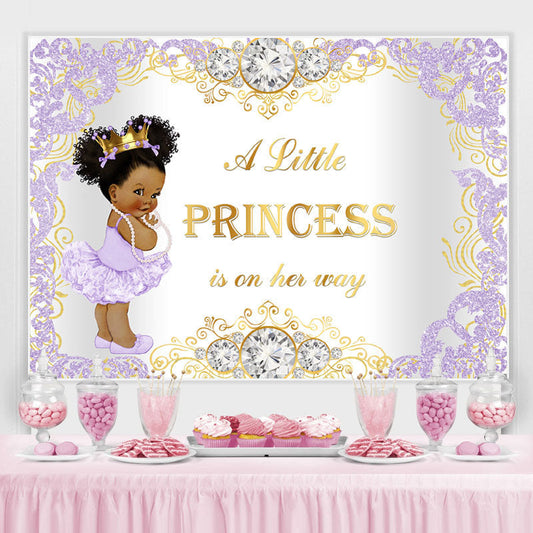 Lofaris Purple and Golden Diamond Baby Shower Backdrop Girl