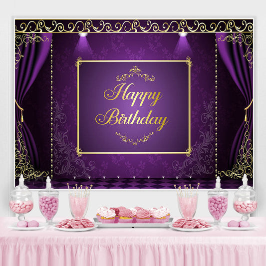 Lofaris Purple and Golden Lace Happy Birthday Party Backdrop
