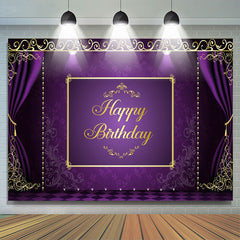 Lofaris Purple and Golden Lace Happy Birthday Party Backdrop