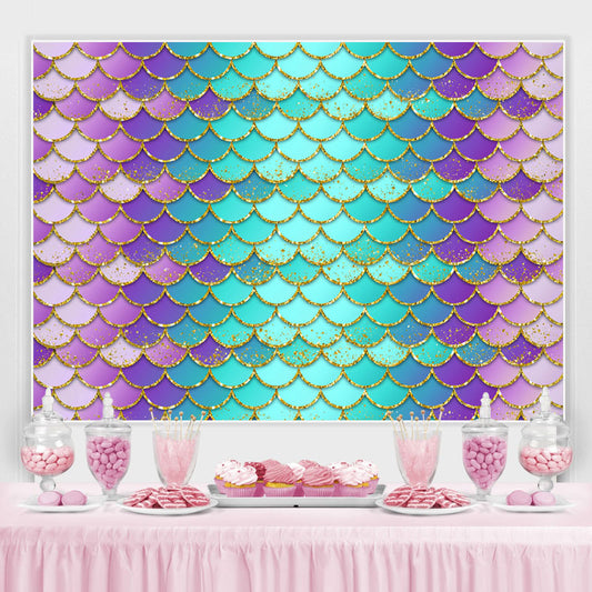 Lofaris Purple and Green Scales Little Mermaid Themed Backdrop