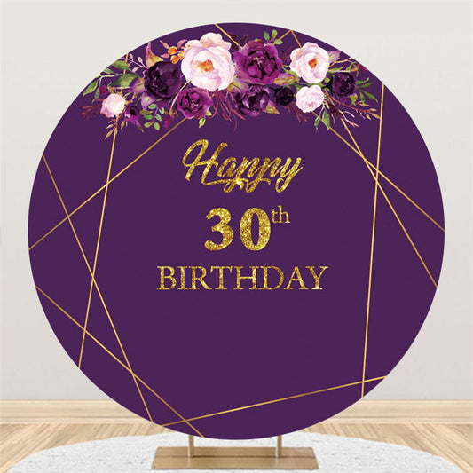 Lofaris Purple And Pink Flower Happy Birthday Round Backdrop