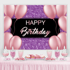 Lofaris Purple And Pink Glitter Balloon Happy Birthday Backdrop