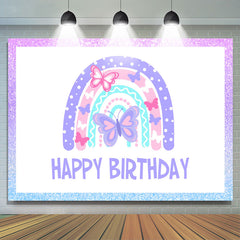 Lofaris Purple And Pink Spring Butterfly Happy Birthday Backdrop