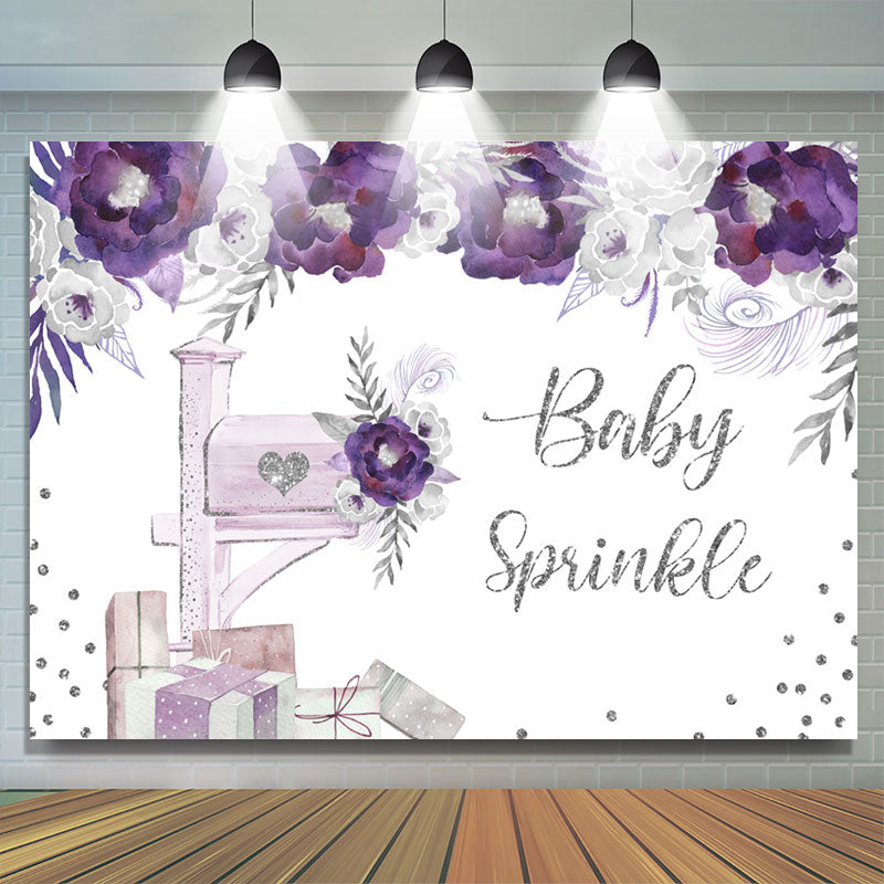 Lofaris Purple And Silver Floral Glitter Baby Shower Backdrop