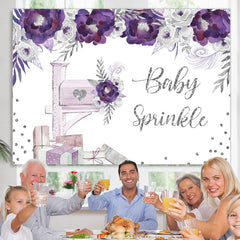 Lofaris Purple And Silver Floral Glitter Baby Shower Backdrop